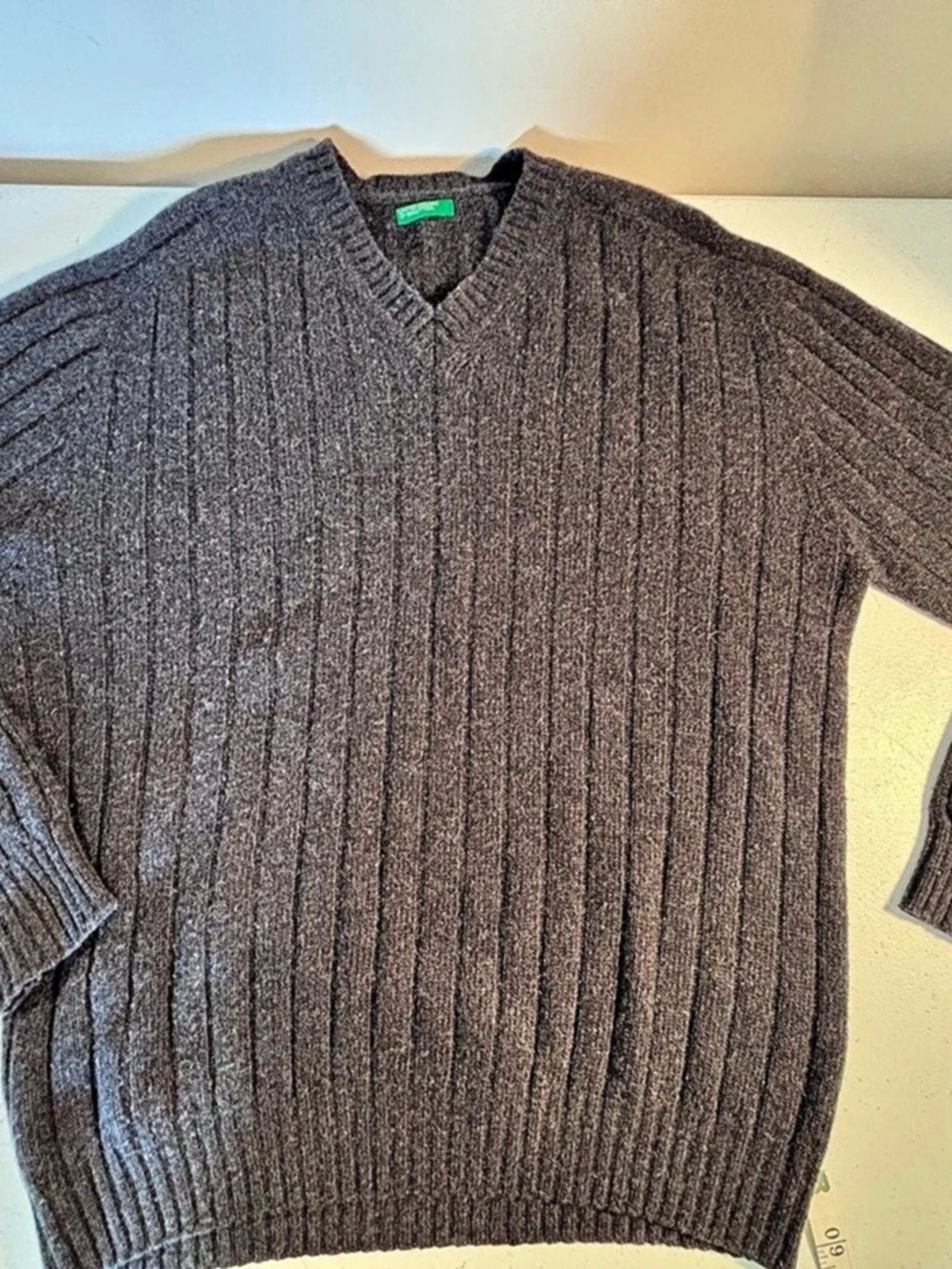 Vintage United Colors of Benetton Ribbed Wool Sweater Large grey/black